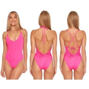 NWT Trina Turk Monaco Solid High Leg Maillot Hot Pink One Piece Swimsuit size 10